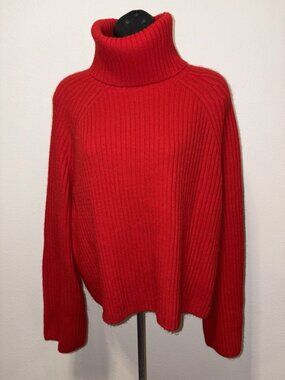 H&H Pullover Red Turtleneck Sweater Womens Medium, M  Long Sleeve ribbed